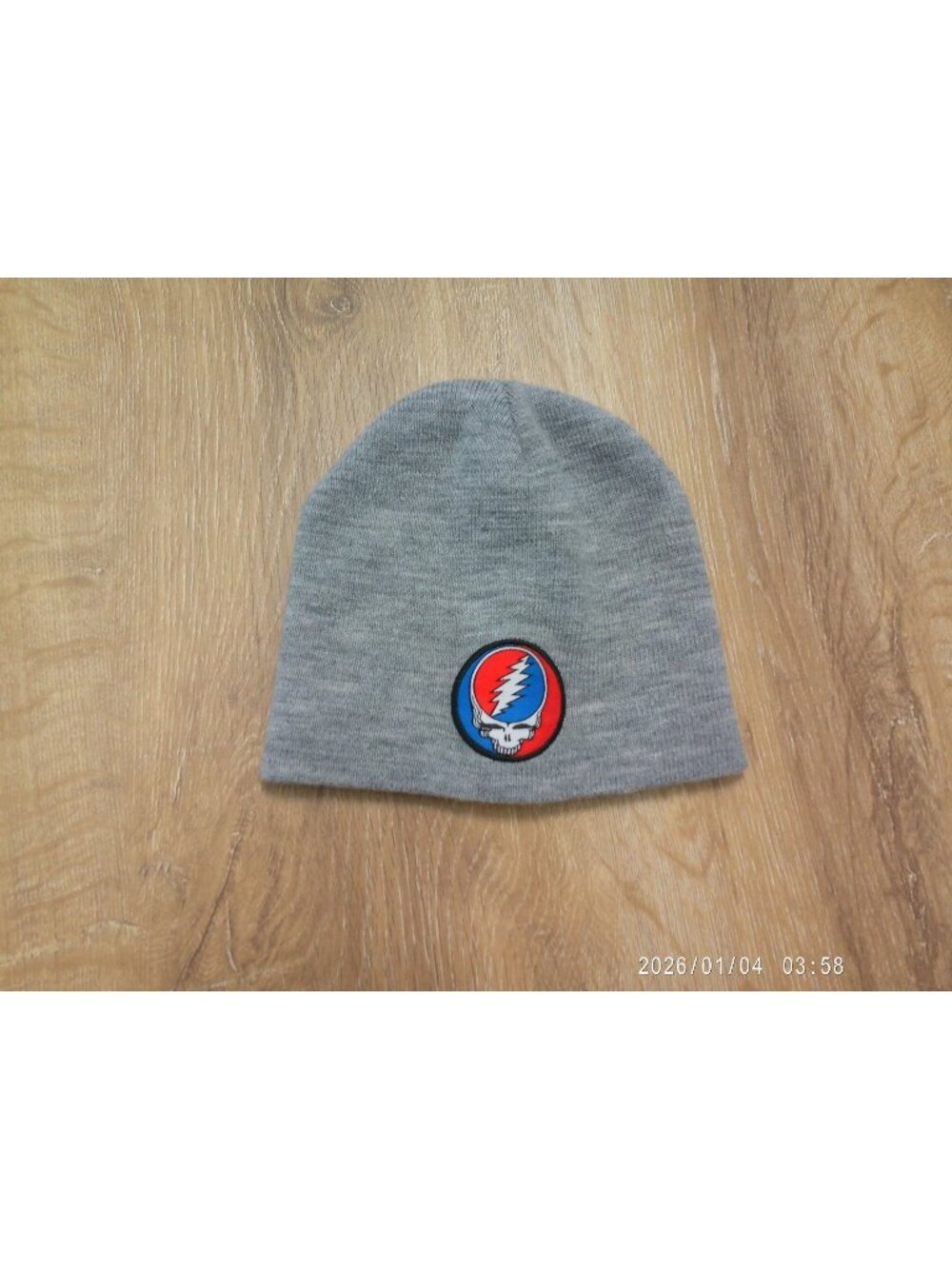 Grateful Dead Grey Knit Beanie With Steal Your Face Logo Patch Unisex Winter Hat